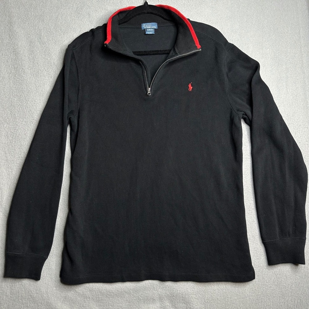 Polo Ralph Lauren Quarter Zip Men XL 18-20 Black Red Pony‎ Mock Neck Pullover - Picture 5 of 8